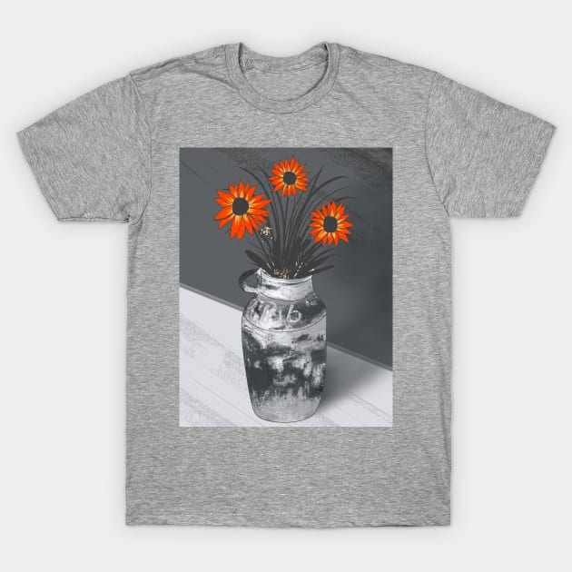 gray vase with orange flowers T-Shirt by Mimie20